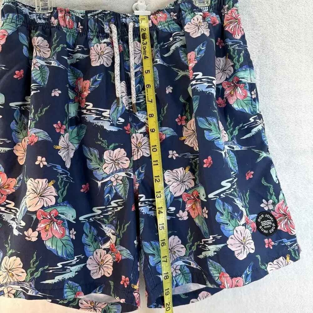 Ron Jon Surf Shop Mens Size XXL 2XL Blue Tropic Floral Lined Swim Trunks Shorts